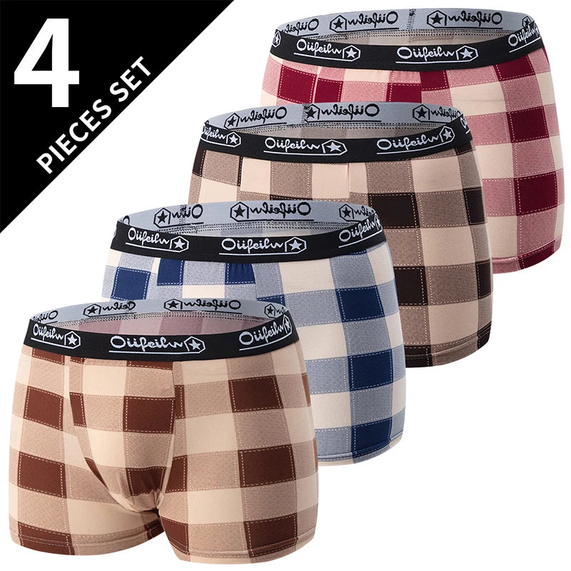 4 Pack European and American Size MEN'S FASHION Printed Boxer Underwear Comfortable Swimming Trunks Oversized Underwear Shorts