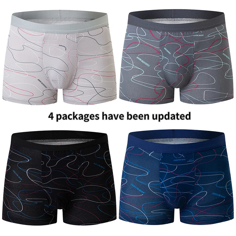 4 Pack European and American Size MEN'S FASHION Printed Boxer Underwear Comfortable Swimming Trunks Oversized Underwear Shorts